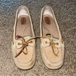 Sperry Angelfish Boat Shoe Gold Glitter & Tan Size 8